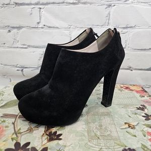 Miu Miu Black Suede Glitter Sole Platform Booties